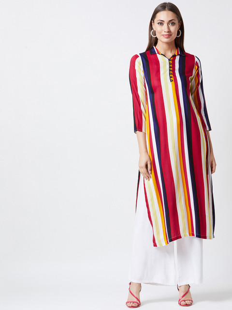 

Tissu Women Multi-Coloured Striped Straight Kurta