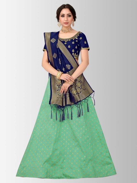 

MIMOSA Navy Blue & Green Embroidered Semi-Stitched Lehenga & Blouse with Dupatta