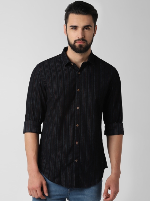 

Peter England Casuals Men Black & Blue Slim Fit Striped Casual Shirt