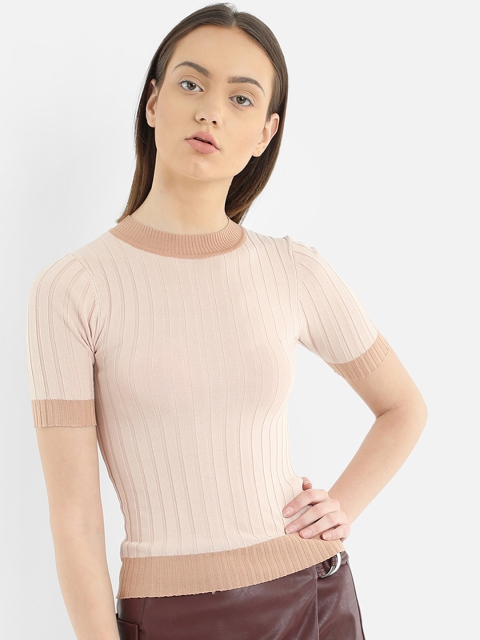 

COVER STORY Women Beige Ribbed Sweater