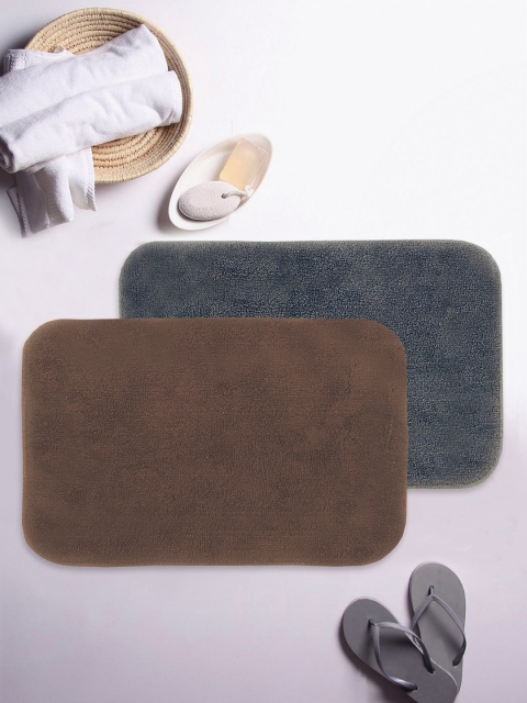 

BIANCA Set of 2 Solid Anti-Slip Bath Rugs, Brown