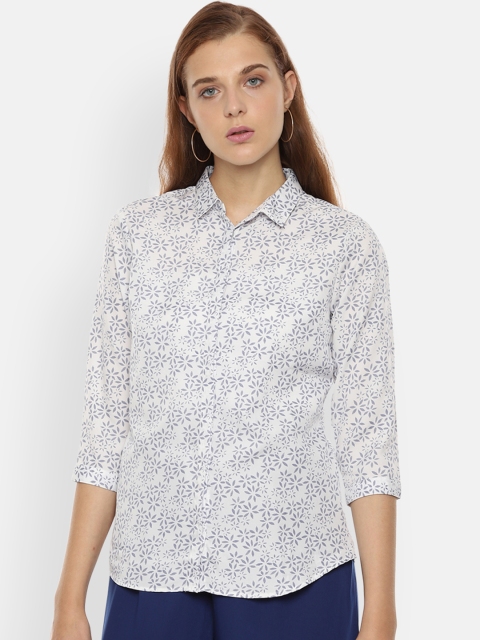 

Van Heusen Women White & Blue Regular Fit Printed Formal Shirt
