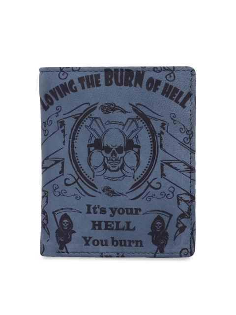 

Leather Zentrum Men Blue & Black Printed Two Fold Wallet