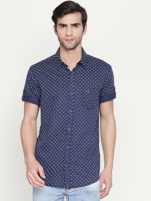 

Mufti Men Navy Blue & White Slim Fit Printed Casual Shirt