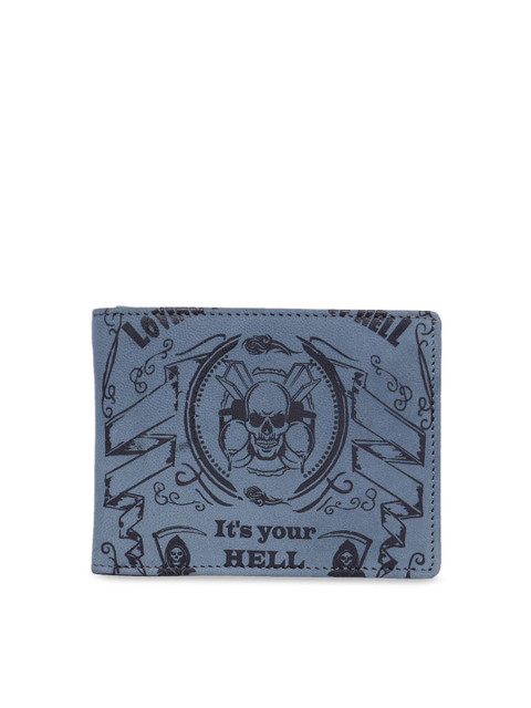 

Leather Zentrum Men Blue & Black Printed Two Fold Wallet