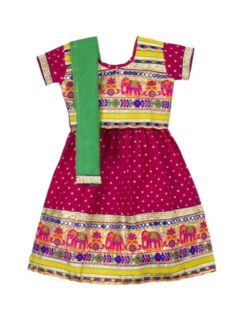 

KID1 Girls Pink & Yellow Embroidered Ready to Wear Lehenga & Blouse with Dupatta