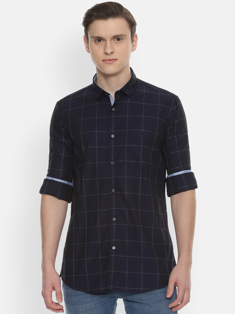 

Van Heusen Sport Men Navy Blue & Off-White Slim Fit Checked Casual Shirt