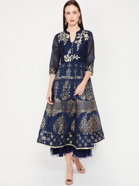 

Melange by Lifestyle Women Navy Blue & Gold-Coloured Printed Anarkali Kurta