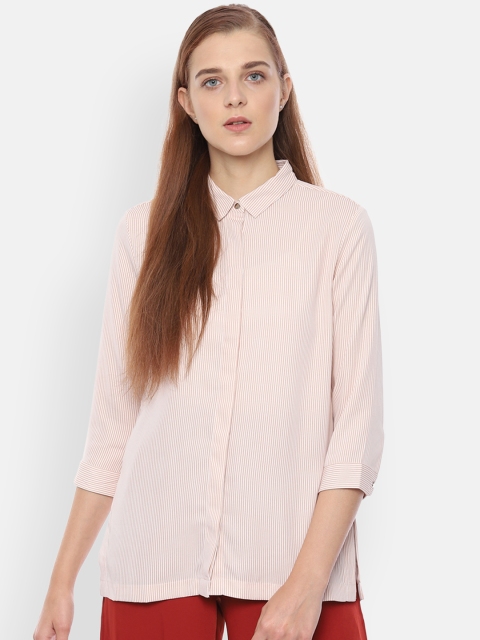 

Van Heusen Woman Peach-Coloured & White Regular Fit Striped Casual Shirt