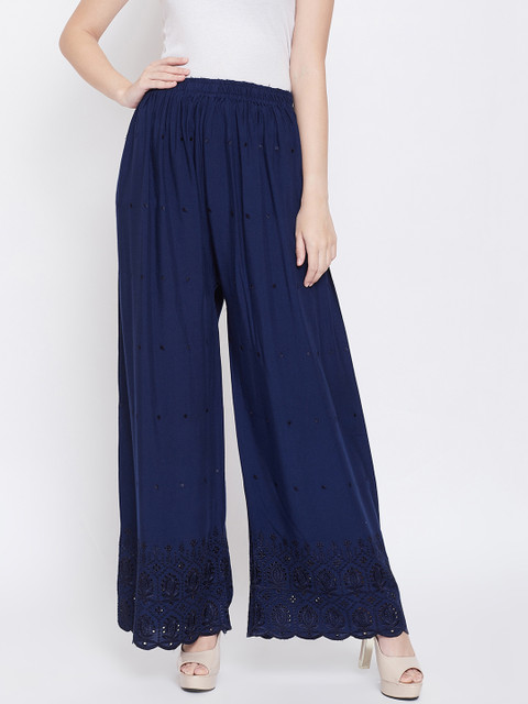 

Castle Women Navy Blue Chikankari Flared Palazzos
