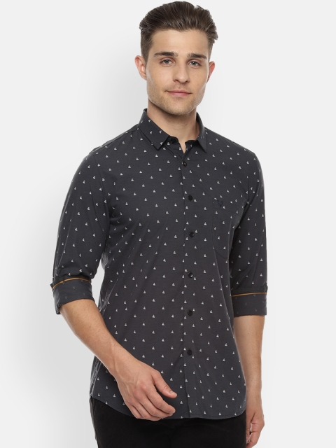 

Allen Solly Men Charcoal Grey Slim Fit Printed Casual Shirt