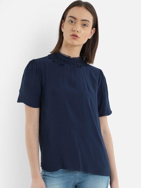 

COVER STORY Women Navy Blue Solid Top