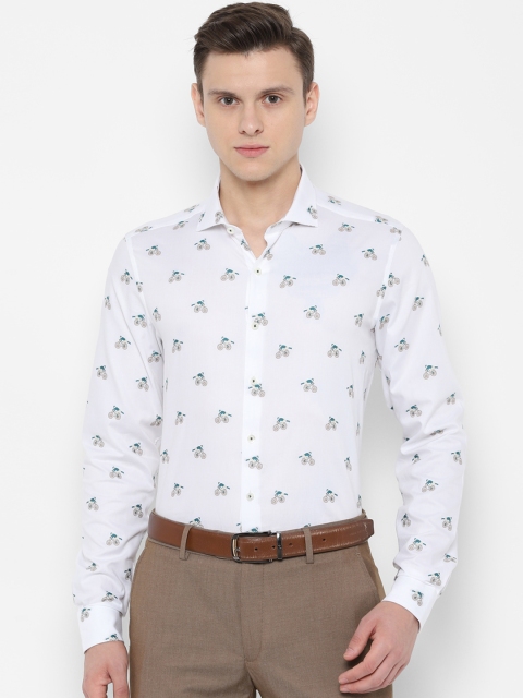 

SIMON CARTER LONDON Men White & Green Slim Fit Printed Formal Shirt