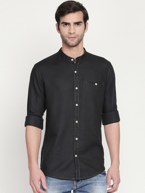 

Mufti Men Black Slim Fit Solid Casual Shirt