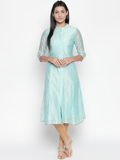 

RANGMANCH BY PANTALOONS Women Turquoise Blue Embellished A-Line Kurta