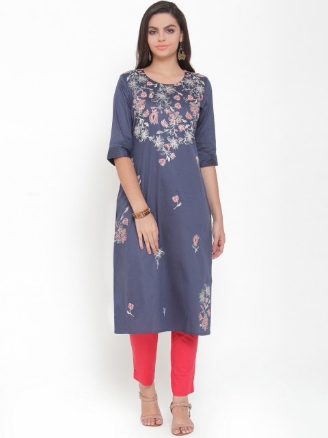 

ETIQUETTE Women Blue Printed Straight Kurti