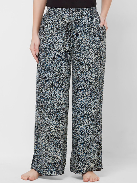 

Mystere Paris Women Blue & Black Animal Printed Lounge Pants