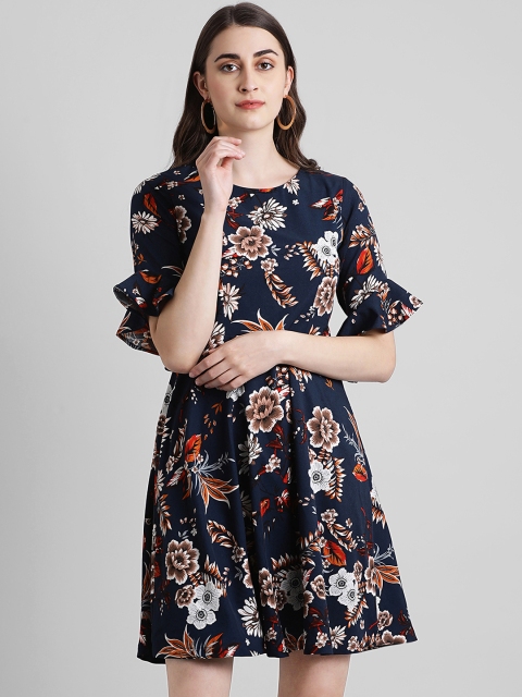 

Zink London Women Printed Navy Blue Fit and Flare Dress