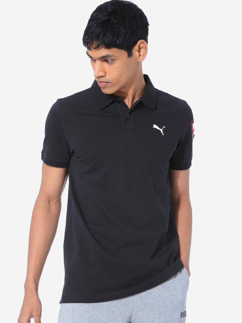 

Puma Men Black Solid Polo Collar Graphic Polo III Sports T-shirt