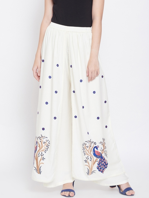 

Castle Women Off-White Embroidered Layered Flared Palazzos