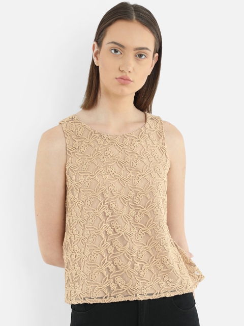 

COVER STORY Women Beige Self Design Top