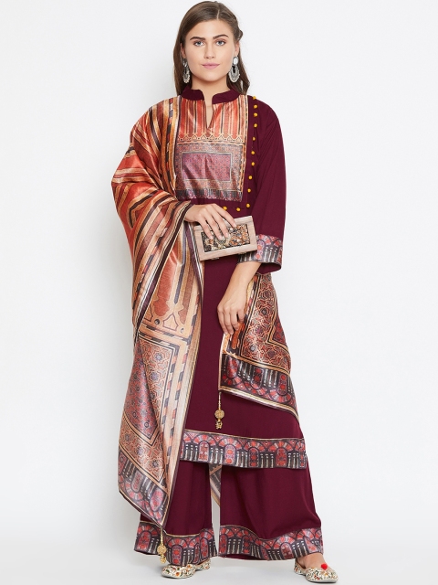 

Castle Women Maroon Yoke Design Kurta with Palazzos & Dupatta