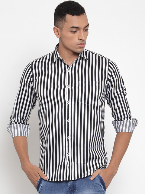 

Rodamo Men White & Black Slim Fit Striped Casual Shirt