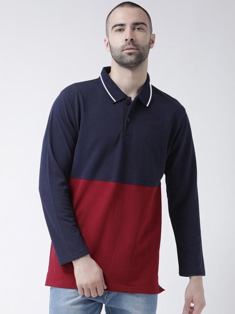 

GRIFFEL Men Navy Blue & Red Colourblocked Polo Collar T-shirt