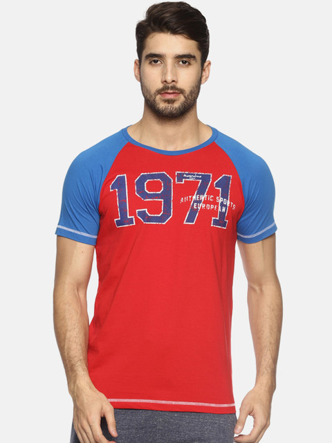 

Masculino Latino Men Red & Blue Printed Round Neck T-shirt