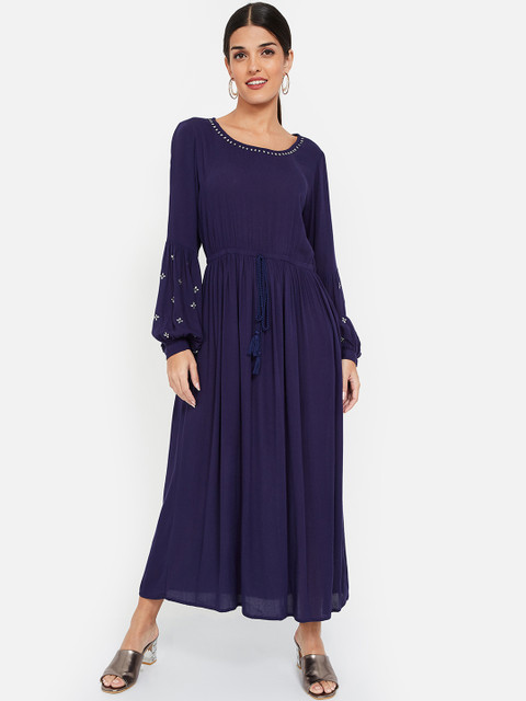 

Colour Me by Melange Women Solid Navy Blue Blouson Dress