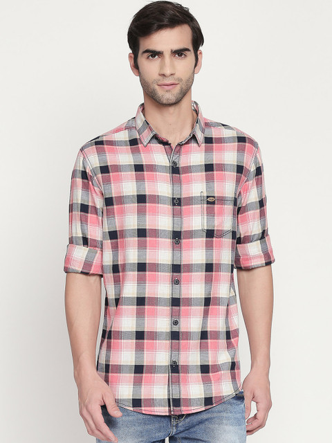 

Mufti Men Pink & Beige Slim Fit Checked Casual Shirt