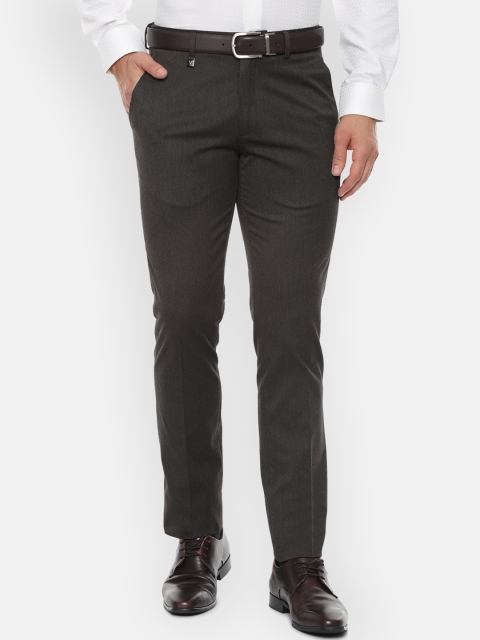 

V Dot Men Grey Skinny Fit Self Design Formal Trousers