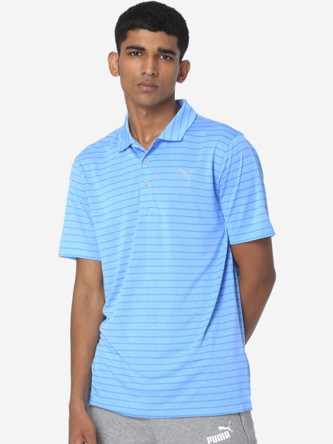 Puma Men Blue Striped Polo Collar T-shirt