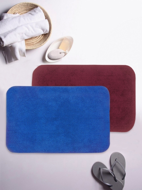 

BIANCA Set of 2 Blue & Maroon Solid Anti-Slip Bath Rugs