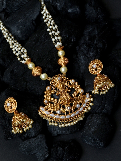 

ANIKAS CREATION Women Gold-Plated & White Stone-Studded Temple Jewellery Set