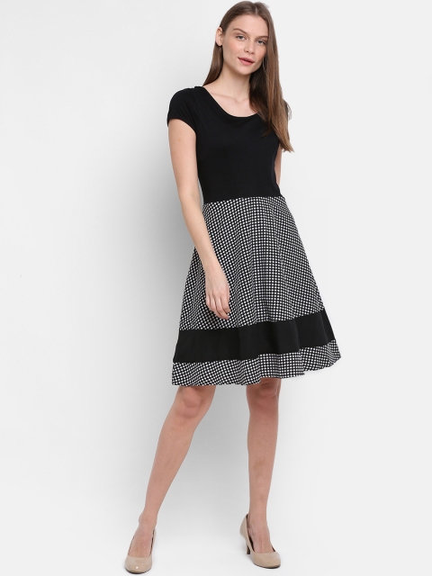 

Rute Women Black & White Checked Fit and Flare Dress