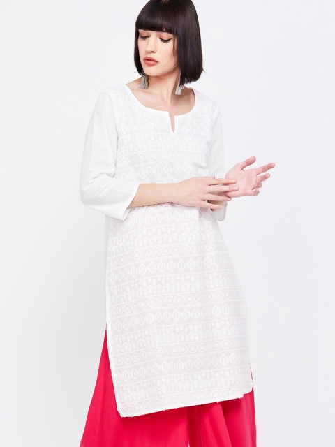 

Melange by Lifestyle Women White Embroidered Straight Kurta