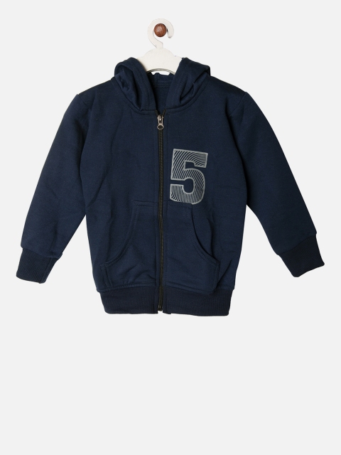 

TINY HUG Kids Navy Blue Printed Hooded Sweatshirt