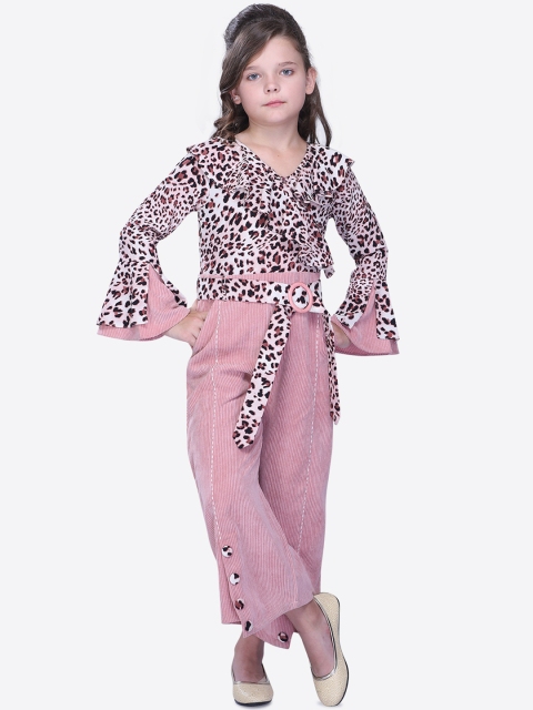 

CUTECUMBER Girls Pink & White Printed Culotte Jumpsuit