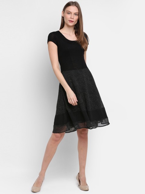 

Rute Women Black & White Printed Fit and Flare Dress