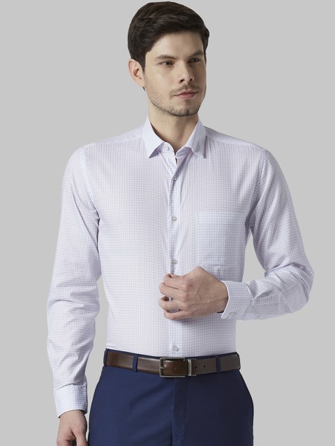 

Park Avenue Men White & Blue Regular Fit Checked Formal Shirt