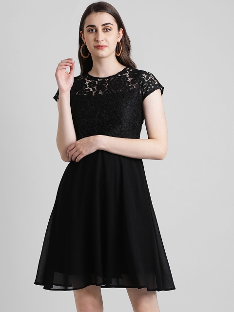 

Zink London Women Self Design Black Fit and Flare Dress