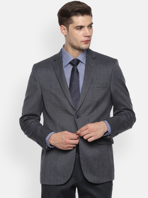 

Van Heusen Men Grey Self Design Slim-Fit Single-Breasted Blazer