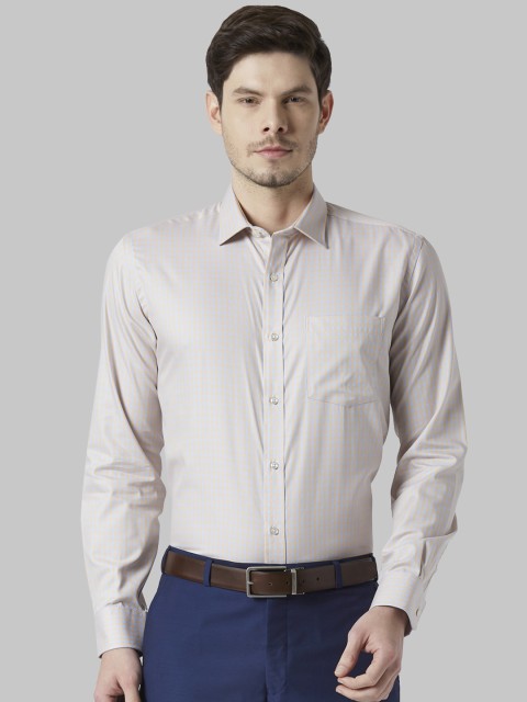 Park Avenue Men Yellow & Blue Regular Fit Checked Formal Shirt