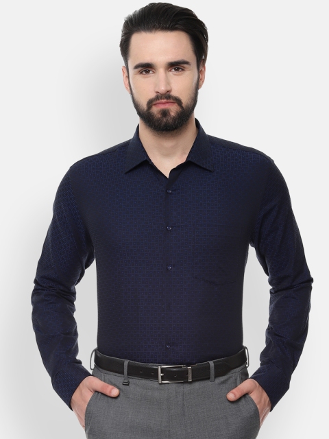 

Van Heusen Men Navy Blue Slim Fit Self Design Formal Shirt