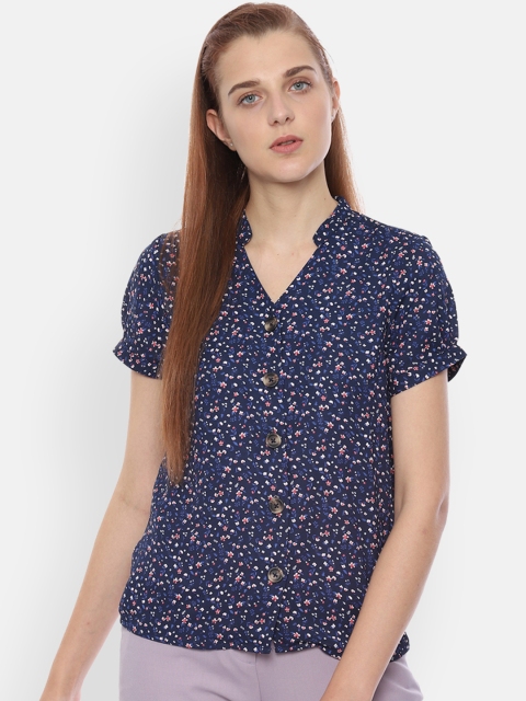 

Van Heusen Women Navy Blue & White Regular Fit Printed Casual Shirt