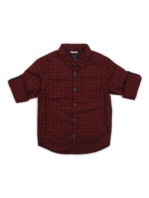 Allen Solly Junior Boys Maroon Regular Fit Printed Casual Shirt