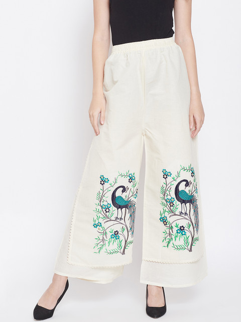 

Castle Women Off-White Embroidered Layered Flared Palazzos