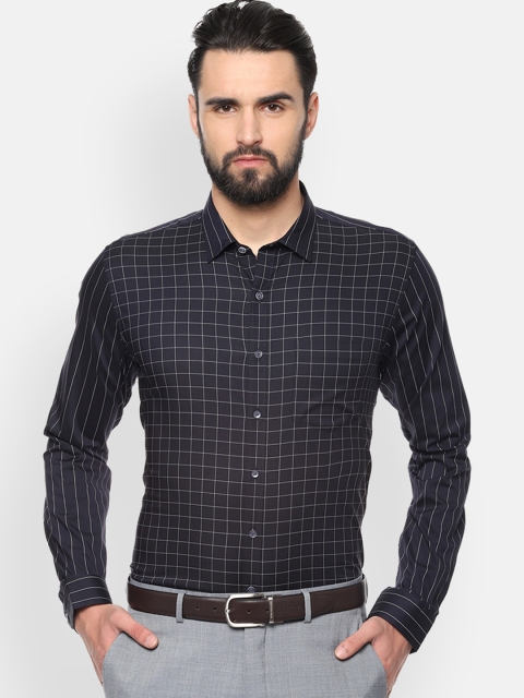

Van Heusen Men Navy Blue & Grey Slim Fit Checked Formal Shirt
