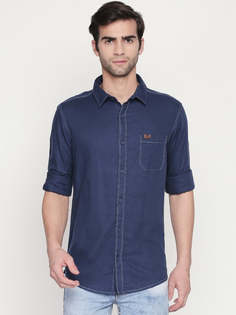 

Mufti Men Navy Blue Slim Fit Solid Casual Denim Shirt